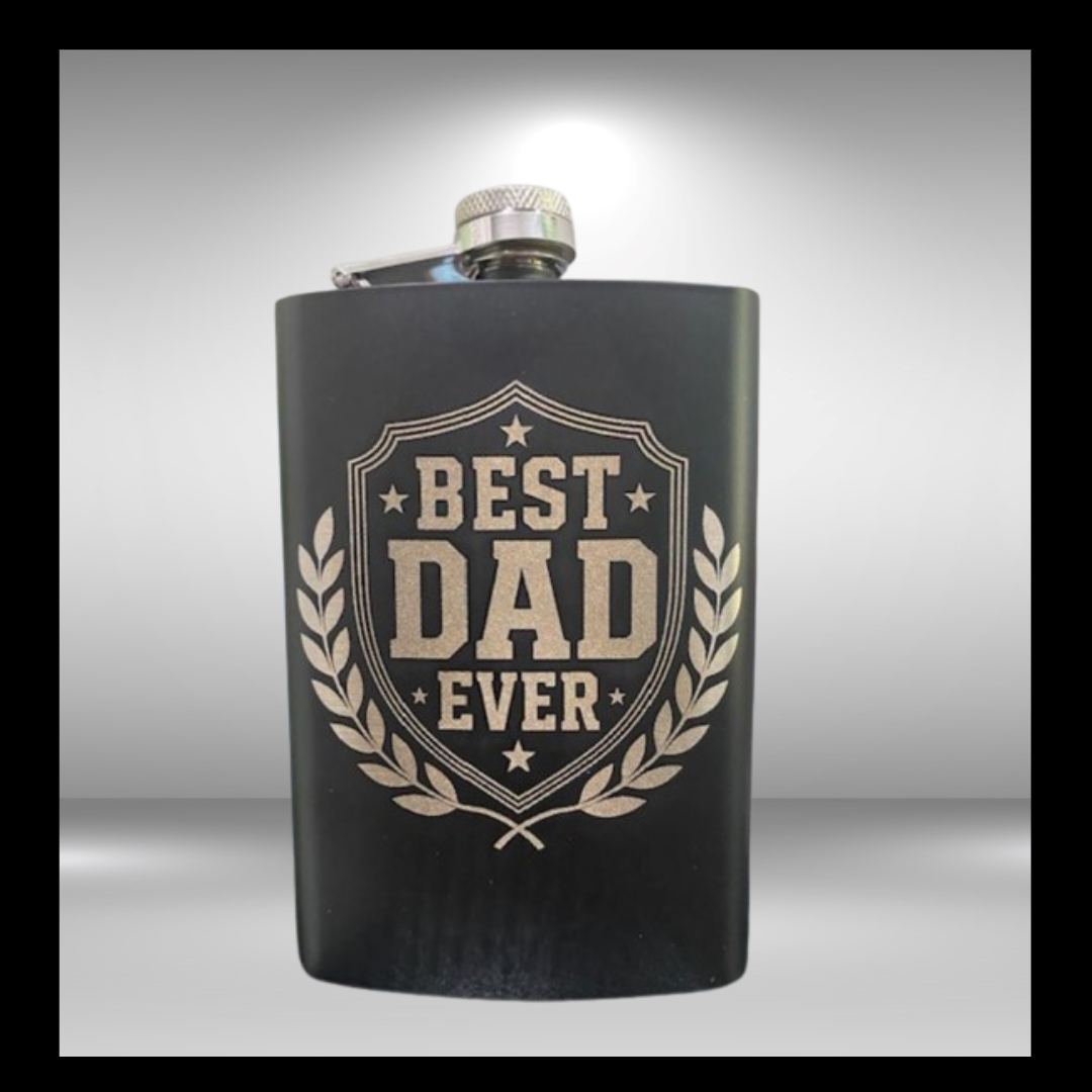 Best Dad Ever- Premium Black Engraved Flask, Father's Day Gift, Custom Dad Flask